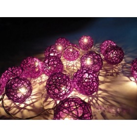 Purple Rattan Ball String Lights